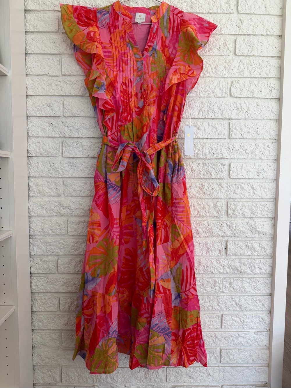 j.marie Bright Pink Floral Ruffle Tie-Waist Midi Dress